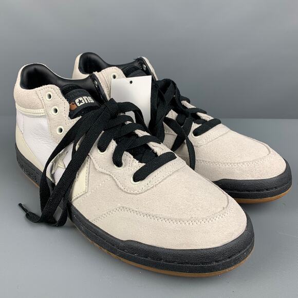 CONVERSE Size 10 Cream Black Mixed Materials Leather Sneakers - Picture 1 of 10